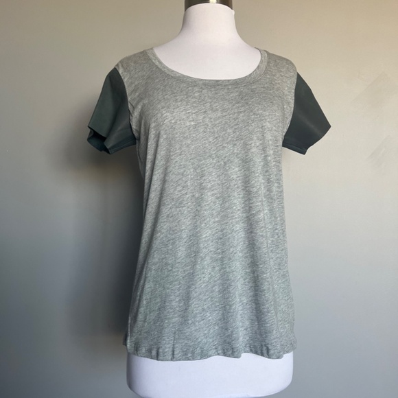Michael Stars Gray Cow Leather Sleeve lightweight Gray Casual Tee T-shirt Top - Picture 2 of 11